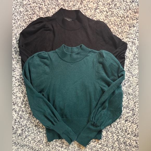 Express Sweaters - Express Women's Black and Dark Green Puff Sleeve Sweaters Bundle Size Medium